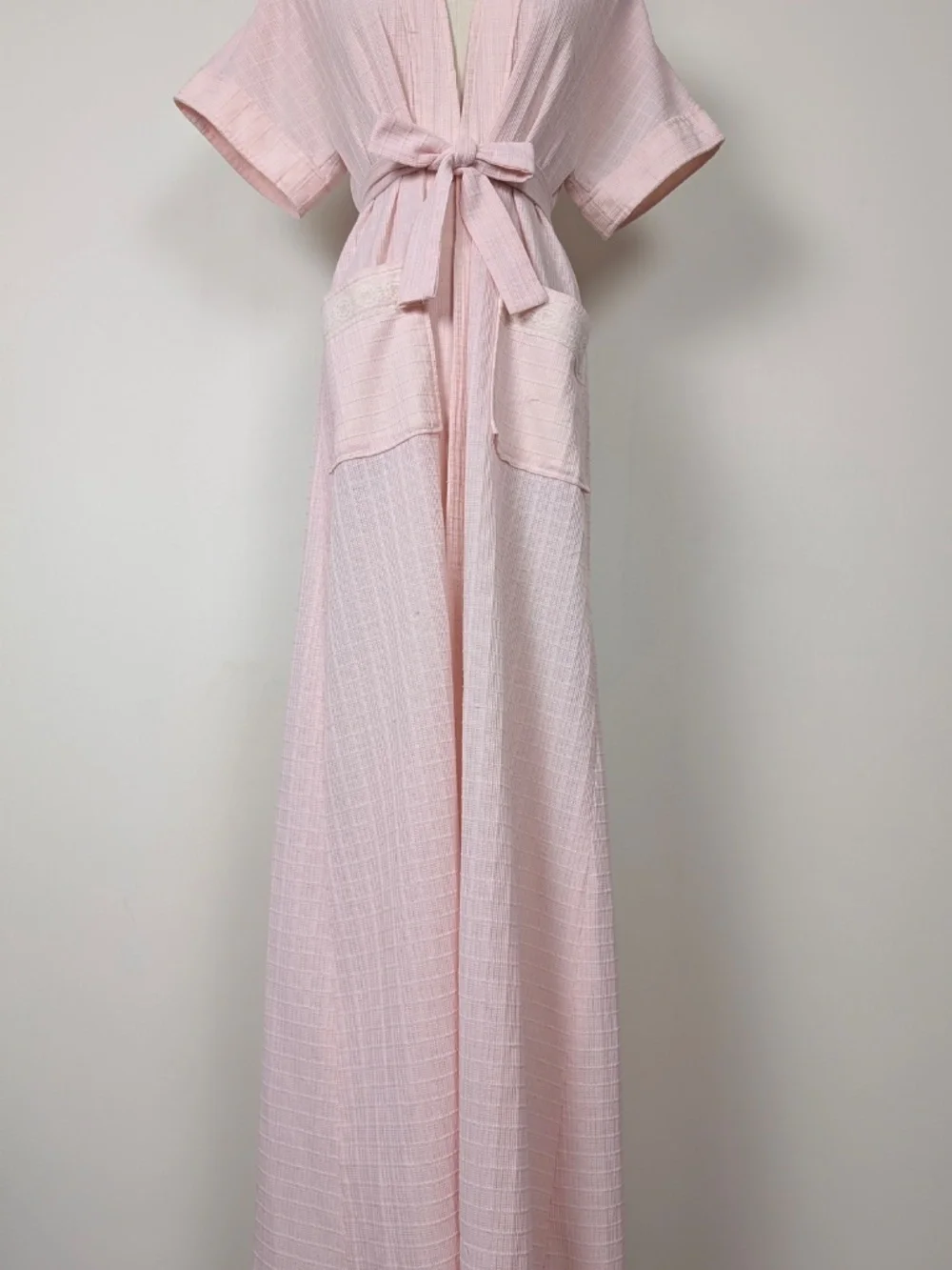 Vintage Robe Baby Pink Maxi Size Small Belted Feminine - Picture 6 of 16